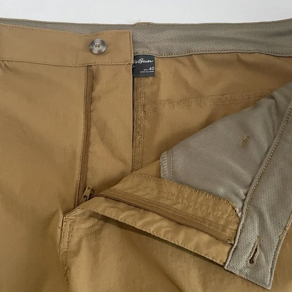 Eddie Bauer Flat Front Nylon Shorts Men's Size 40 Brown 10 Inch Inseam Logo